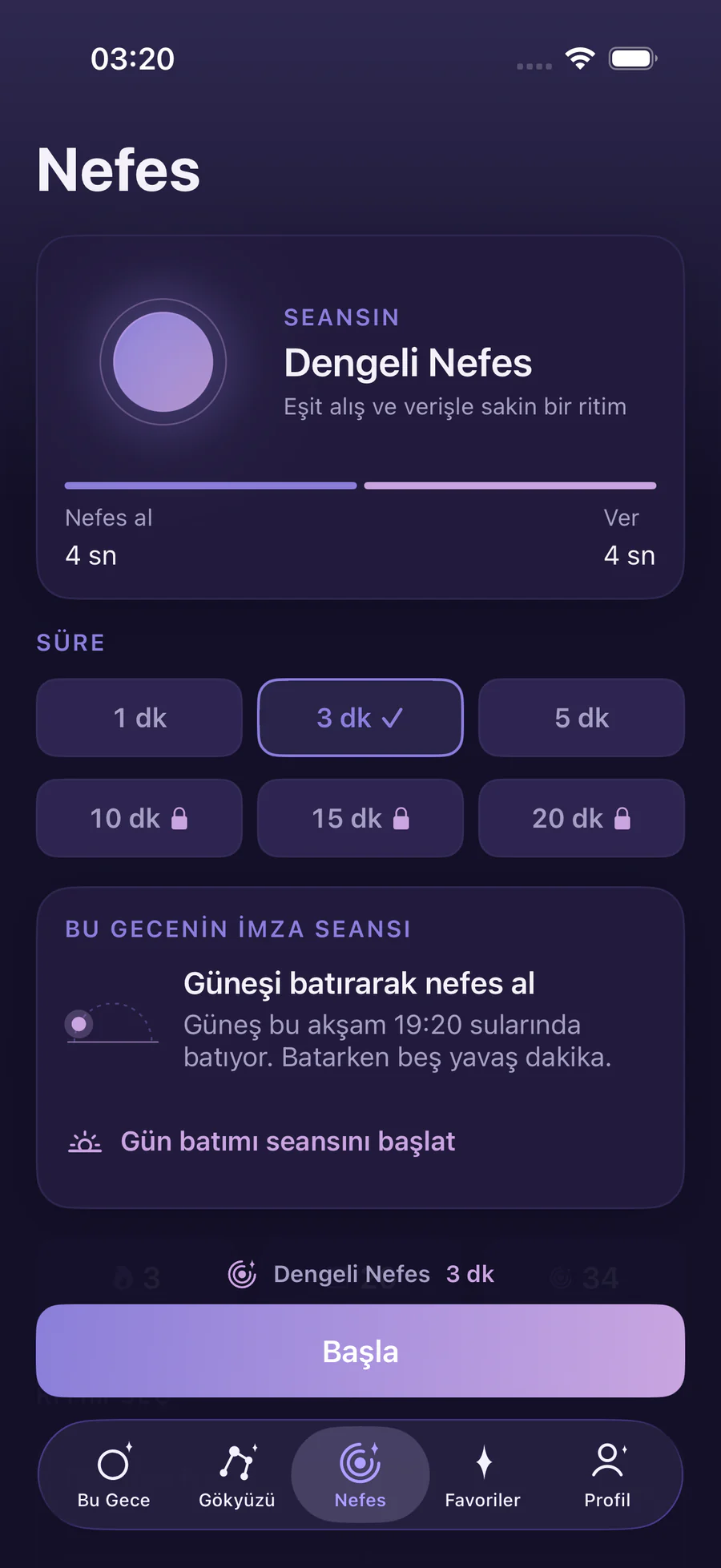 Vespera Ritual’ın gün batımı seansı içeren Nefes ekranı